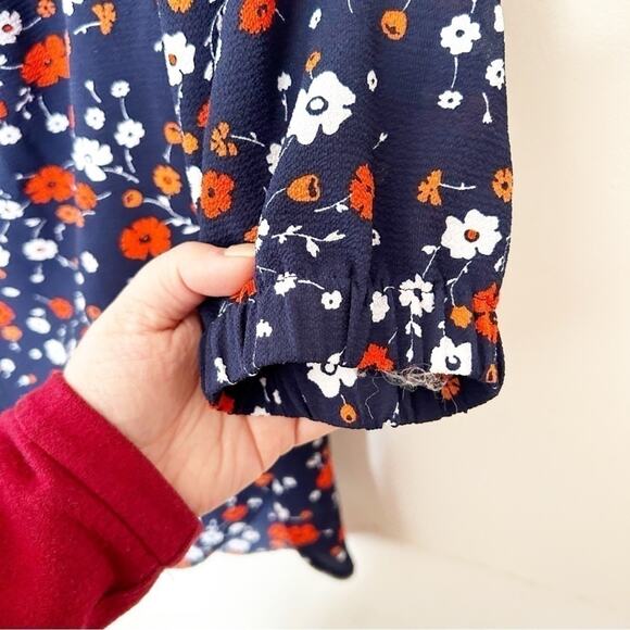 MICHAEL Michael Kors Off the Shoulder Top Blue Red Floral Puff Sleeve Crepe XS - Picture 5 of 6